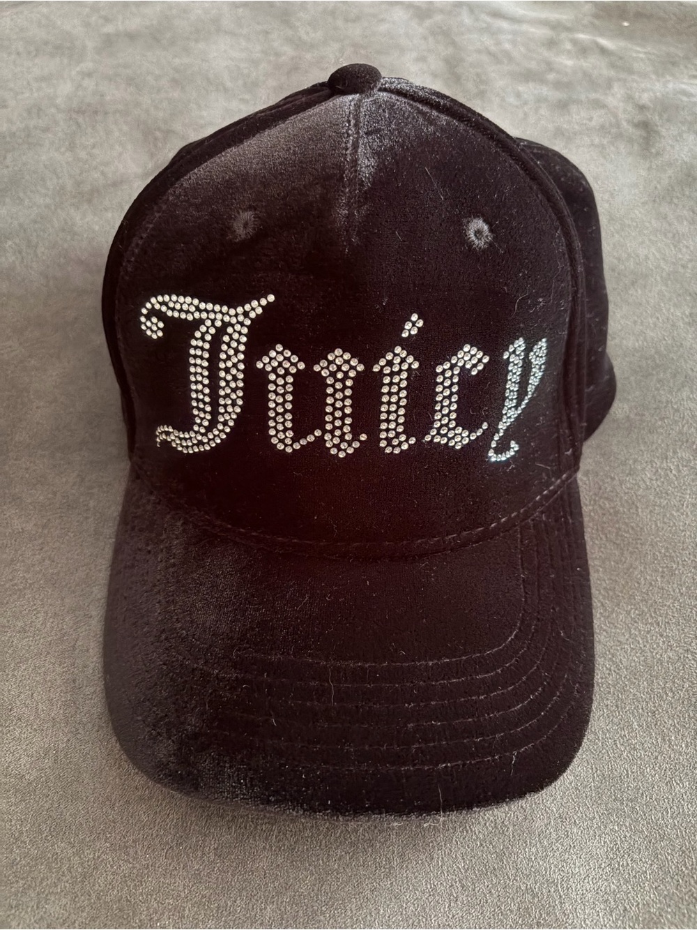 Juicy Couture Black Velour Rhinestone Logo Y2K Adjustable Baseball Cap